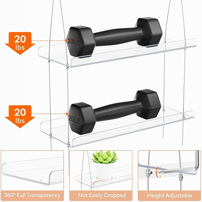 Lifewit 3-Tier Window Plant Shelves 15 inch, Acrylic Adjustable Hanging Floating Shelf, Window Sill Extender for Indoor Succulent Plants, Micro Greens, Seed Starter Pots, Herb Planters