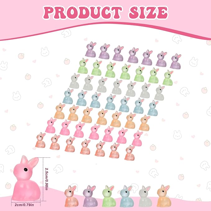 140Pcs Mini Resin Luminous Bunnies Glow in Dark Resin Rabbit Figures for Fairy Garden Luminous Mini Portrait Fairy Garden DIY Christmas Party Ornament Accessories Charms Party Favors