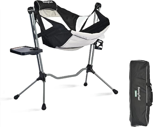 SUNNYFEEL Hammock Camping Chair, Oversized Swinging Camping Chair, Portable Hammock Chairs with Cup Holder, Beach Mat, MAX 300lbs Heavy Duty for Outdoor Travel Lawn Backyard Beach (Black)