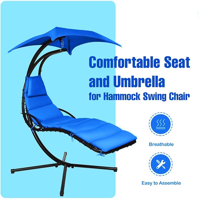 Weatherproof Replacement Cushion Pad and Umbrella for Hanging Lounge Chair Outdoor Chaise Hanging Hammock Chair - Long-Lasting, Fade-Resistant, Quick-Dry, Outdoor Lounge Replacement Set (Blue)