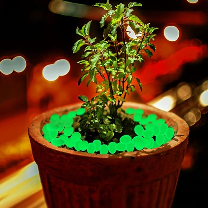 Oubest Glow in The Dark Rocks Glow Pebbles Decor for Garden/Fish Tank/Aquarium/Walkway/Driveway/Plant Pots/Bonsai (100, Green)