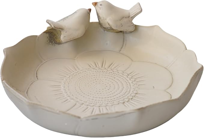 Ceramic Heavy Duty Ground Wild Bird Bath Bowl or Feeder for Outdoor Garden, Bowl Only (Beige)