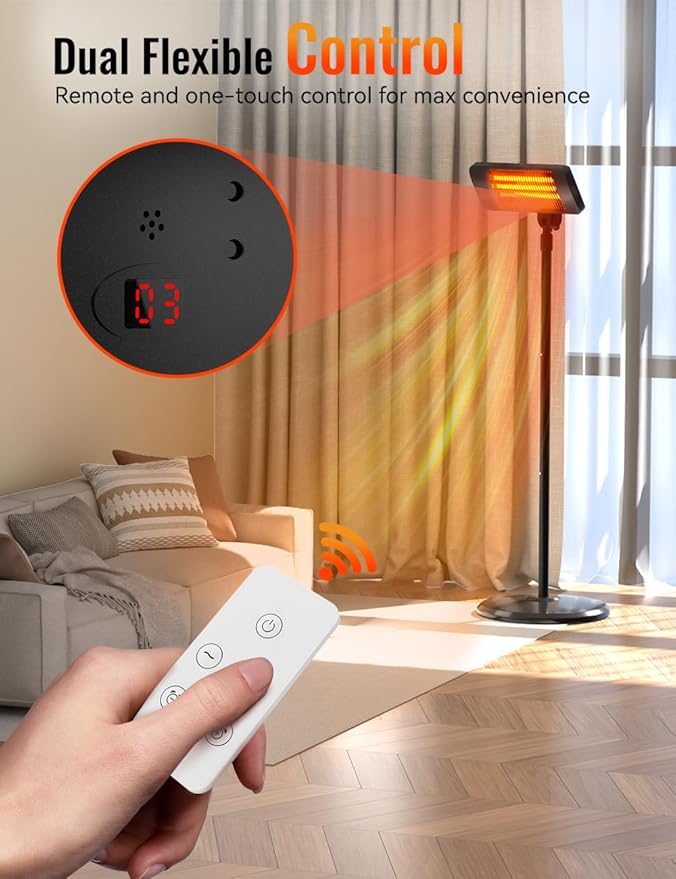 Outdoor Heater, 12H Timer&3 Heat Level, IP54 Waterproof Garage Heater, 1500W Infrared Heating Covers 300Sq.ft, Tip-Over Protection, Towel Bracket,Remote, 83Inch Patio Heaters for Outdoor Use