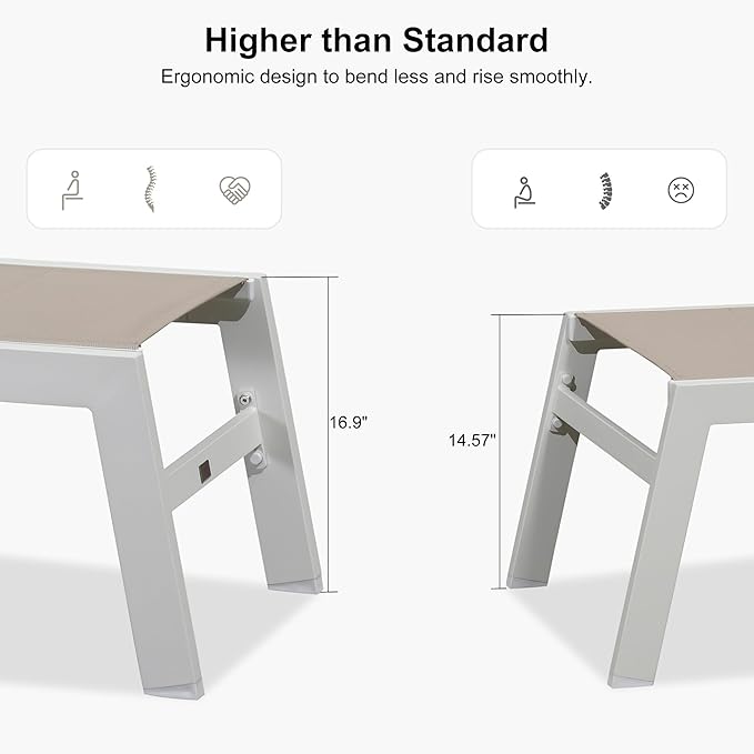 PURPLE LEAF Outdoor Chaise Lounge Set Oversize Adjustable Sunbathing Recliner Extra Wide Lounge Chairs with Side Table for Poolside Beach Outside Patio Aluminum Chaise Lounger Khaki