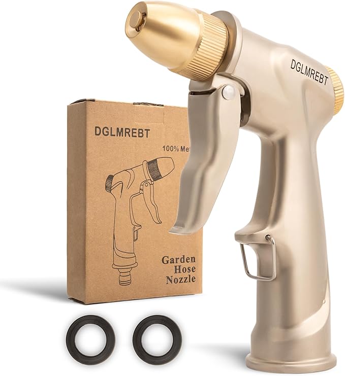 Metal Garden Hose Nozzle Spray - Heavy Duty 4 Spray Patterns 360° Rotating, Ergonomic Handle, Leak-Proof Fit for Watering, Cleaning, Car Wash(Upgrade nozzle)