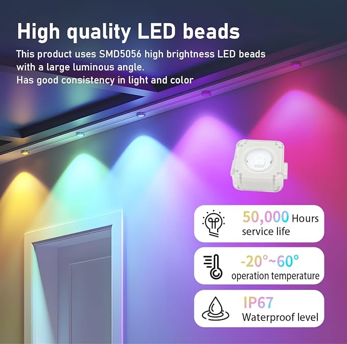 100ft Permanent Outdoor Lights for House, IP67 Waterproof RGB+IC LED Eaves Lights, 54 Scene Modes Outdoor Lighting for Christmas Garden Party Holiday Decorations, with App/Remote Control