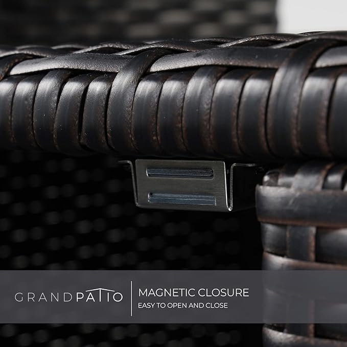 Grand patio Wicker Storage Cabinet Outdoor Waterproof Buffet Cabinet Patio Bar Table with Two Doors and Shelves Wicker Sideboard for Garden Kitchen Pool Dark Brown