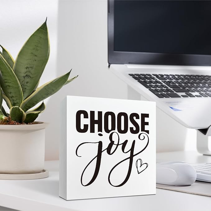 Inspirational Sign, Decorative Wooden Plaques, Rustic Farmhouse Home Decor, Shelf Decoration, Box Signs Decor Tabletop, Office Desk Decoration, Choose Joy Sign 5×5×1.2inches