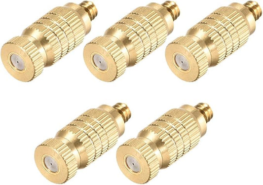 uxcell Brass Misting Nozzle - 3/16-inch Threaded 0.4mm Orifice Dia Fogging Spray Head for Outdoor Cooling System - 5 Pcs Golden