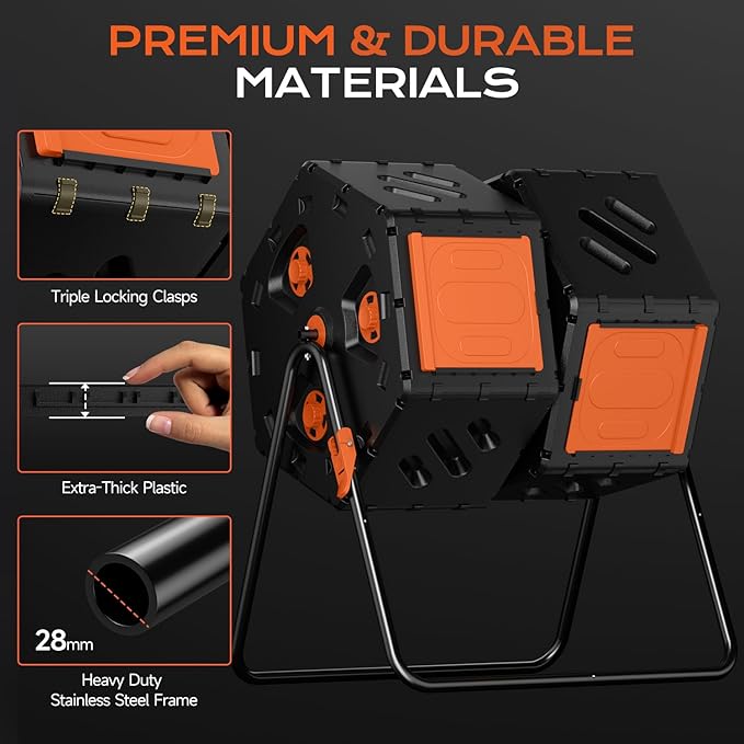 Compost Bin Outdoor 45 Gallon/170L, Fast Assemble Compost Tumbler, 360°Rotating Dual Chamber Large Composter for Outside, Garden, Backyard, and Yard