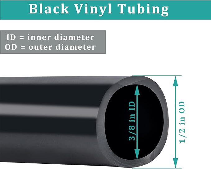 3/8" id - 10ft Black Vinyl Tubing Flexible PVC Tube Hybrid Hose Transfer Water Fuel Gas for Pond Fountain Garden Waterfall, Durable and Safe, with 2 Hose Clamps