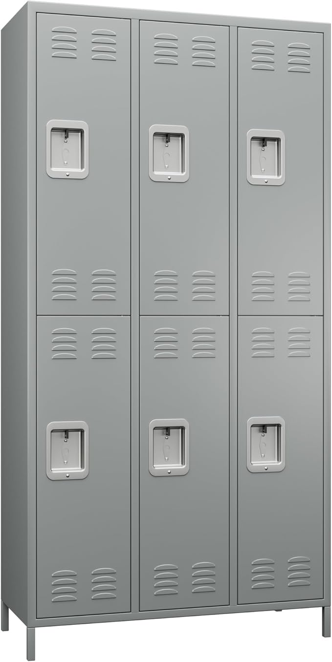 METAN Metal Locker for School Office Gym Bedroom,6 Doors Steel Storage Locker Cabinet for Employees,Industrial Storage Locker with 1 Shelves,Assembly Required (6 Door-Light Gray)