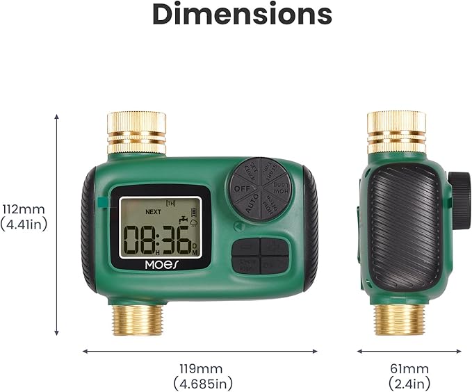 MOES Sprinkler Timer, Brass Inlet & Outlet, Programmable Automatic Irrigation Controller, Rain Delay, Manual Watering, 1 Zone Water Hose Timers for Gardens, Lawns, and Hose Systems
