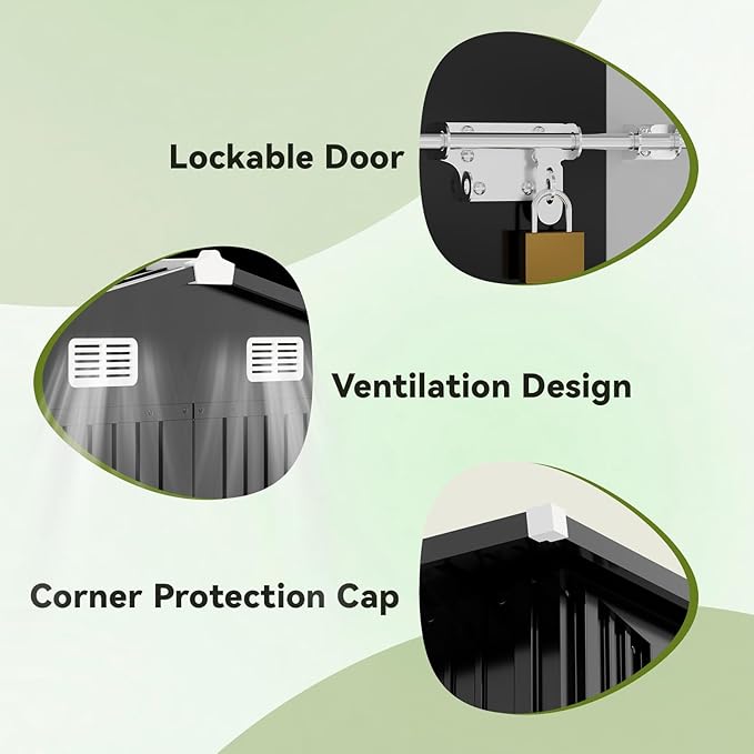 COMHOMA Shed Outdoor Storage Shed Metal,Lockable Doors Tool Sheds with Sloping Roof,Steel Garden Shed with Air Vent for Backyard,Patio,Lawn,Poolside (Grey, 10'*8')