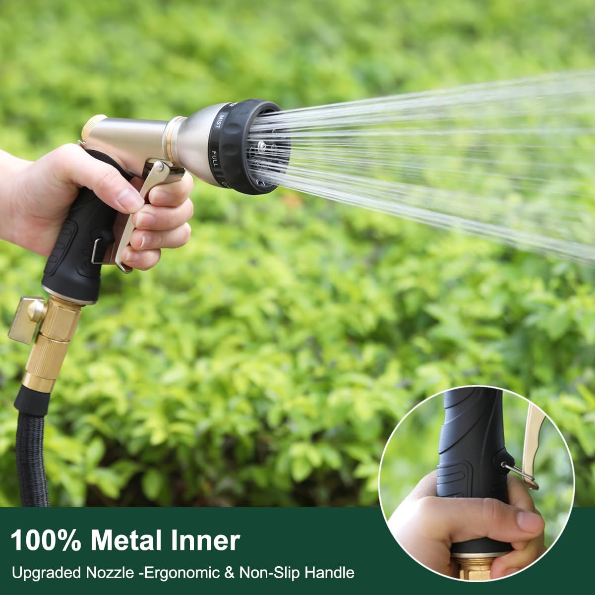 FANHAO Garden Hose Nozzle, 100% Heavy Duty Metal Water Hose Nozzle Sprayer with 7 Spray Patterns, High Pressure Hand Sprayer with Ergonomic Handle for Watering Plants & Lawns, Washing Cars & Pets