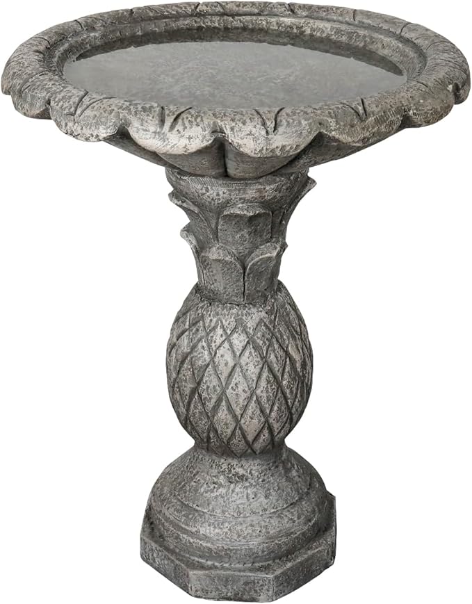 watnature 24.8" H Cement Modern Outdoor Bird Bath - Fibre Reinforced Concrete Bird Baths for Garden, Large Size Elegant Carved Garden Birdbaths with Pedestal for Patio, Backyard, Lawn Decor