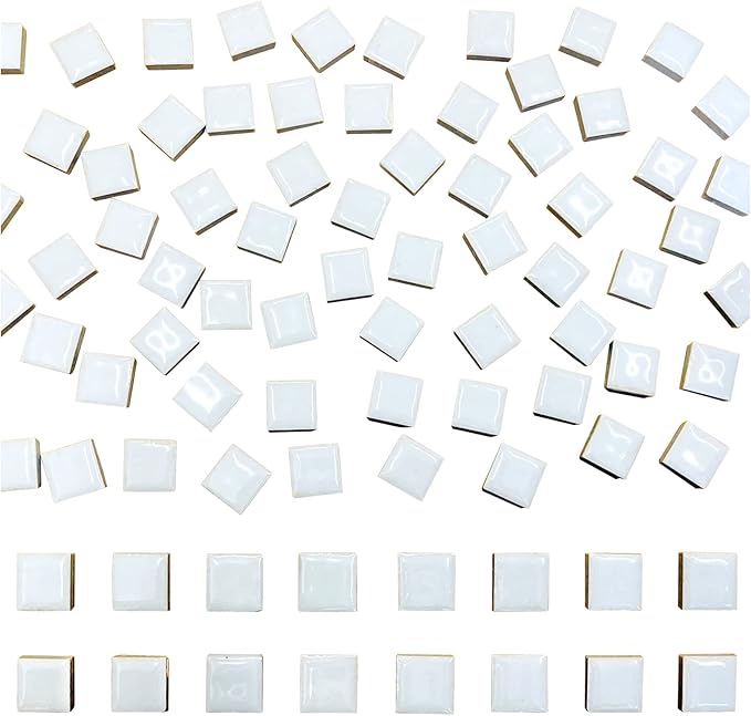 100 Pieces Ceramic Mosaic Tiles 3/5" Square Shapes Mosaic Ceramic Pieces Stained Ceramic Tiles Supplies for Crafts Beginner Mosaic Project Stepping Stones Mosaic Birdhouse Decor - White