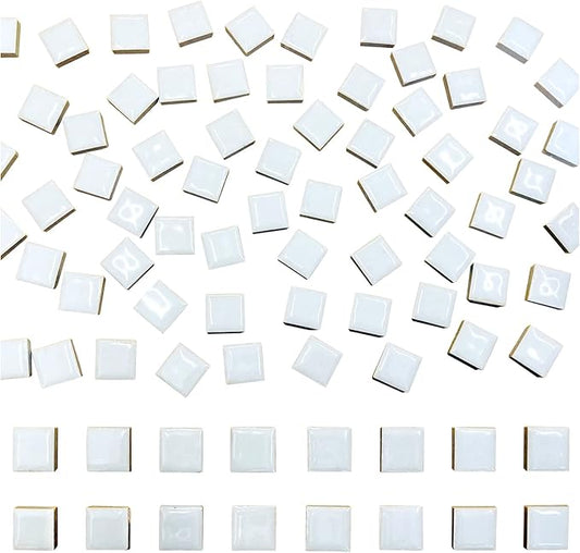 100 Pieces Ceramic Mosaic Tiles 3/5" Square Shapes Mosaic Ceramic Pieces Stained Ceramic Tiles Supplies for Crafts Beginner Mosaic Project Stepping Stones Mosaic Birdhouse Decor - White