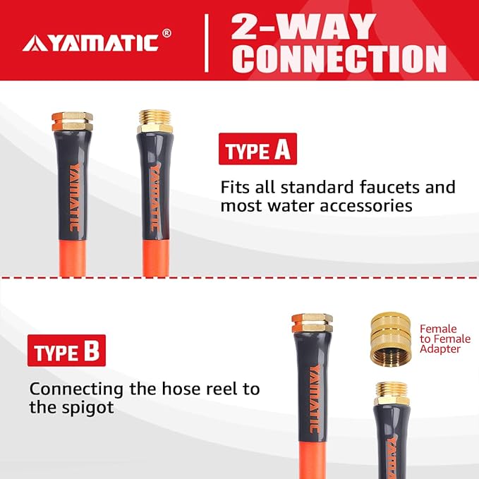 YAMATIC Female to Female Short Garden Hose 5/8 in x 10 ft, 2 in 1 Dual Use Heavy Duty Leader Hose with Solid Brass Connector, All-Weather Water Hose, Burst 600 PSI