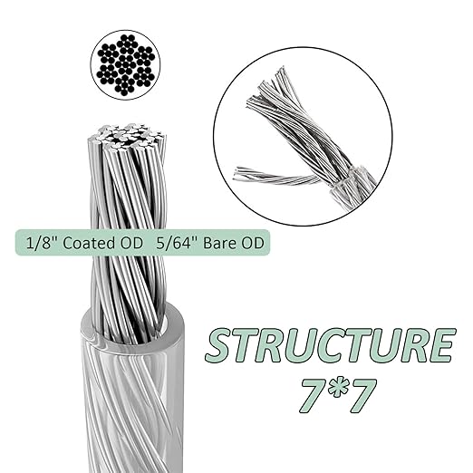 1/8" Wire Rope Kit，Steel Wire Cable，220FT Turnbuckles for Cables Wire，304 Stainless Steel Cable,M5 Turnbuckle Kit for Outdoor, Garden, Kitchen, Craft
