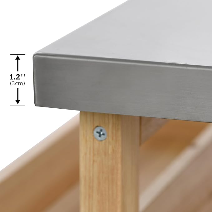 Grill Cart with Stainless Steel Tabletop - Outdoor Storage Cabinet for BBQ, Bar Patio Kitchen Island with Ample Storage and Lockable Wheels