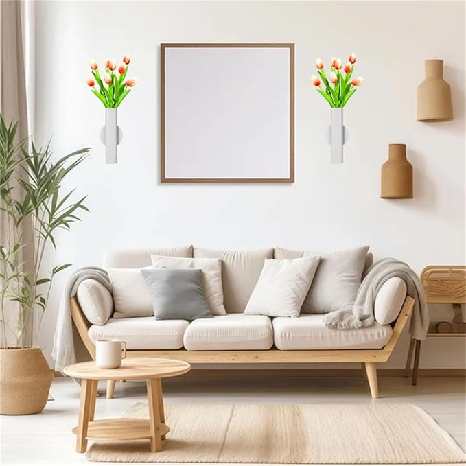Self Adhesive Wall Vase Metal Tube Decoration Holder Used to Display Dried Flower, Faux Flowers, Fake Flowers, Also Suitable for Cemetery Memorial Decoration (2 Pcs White)