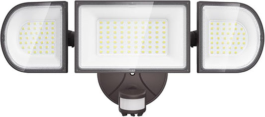 iMaihom 100W Motion Sensor LED Security Light, 9000LM Super Bright Flood Lights Outdoor, 6500K Exterior Floodlight, IP65 Waterproof, 3 Head Adjustable Motion Detector Light for Yard Garage (Brown)