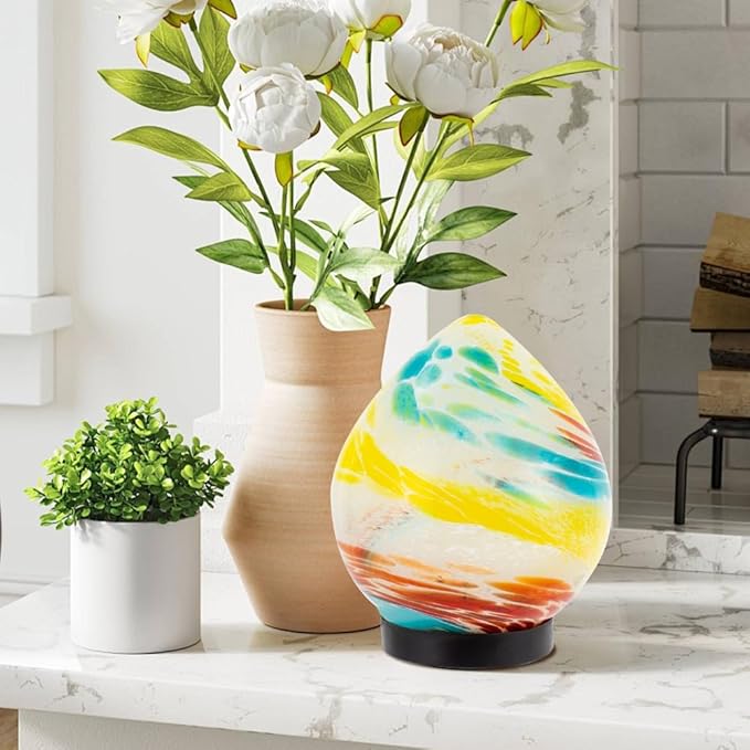 Table Solar Lanterns Outdoor Waterproof LED Garden Decorative Lanterns 6.7" Glass Solar Globe Lights,Outdoor Garden Lights for Patio Porch Table Decor Birthday Gifts for Women(Blue Yellow)