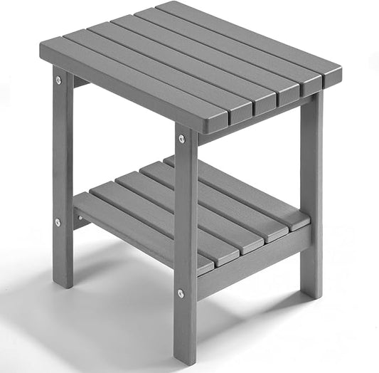 PASAMIC 2-Tier Adirondack Square Side Table, 17" HDPE Outdoor Side Tables, Weather Resistant End Table for Patio, Backyard, Pool, Indoor Companion, Beach, Easy Maintenance (Gray)