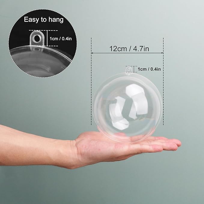 20 Pcs 4.72 Inch Clear Acrylic Fillable Balls, Christmas DIY Fillable Ornaments Balls, Acrylic Ornaments Ball for Christmas, Holidays, Weddings, Parties, and Home Decor