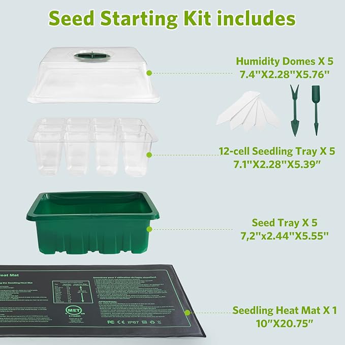 NAMOTEK Plant Heat Mat with 5 Set Seed Starter Tray & Humidity Domes, 60 Cell Trays Germination Station Cloning Kit