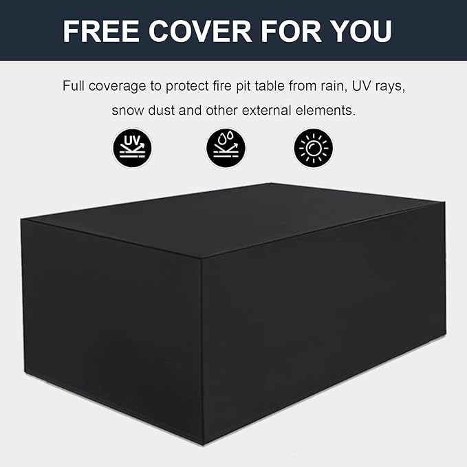 44 Inch Propane Gas Fire Pits Table for Outside Patio, 60000 BTU Rectangular Outdoor Wicker Rattan Fire Pit with Glass Wind Guard