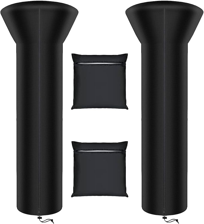 Siruiton Patio Heater Covers with Zipper & Air Vent, Waterproof, Dustproof, Wind & Snow-Resistant, 420D UV-Resistant, Black, 2 Pack (89" Height x 33" Dome x 19" Base)