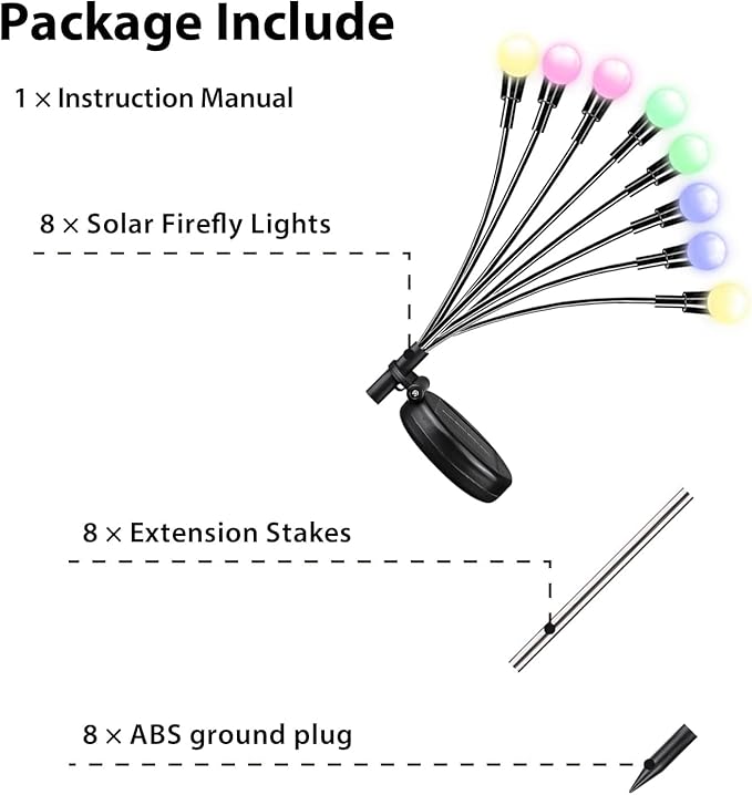 BOSSERN 2025 Solar Garden Lights, 8 Pack Solar Firefly Lights, Solar Sway Lights Outdoor Waterproof, Solar Twinkle Swaying Fairy Light for Yard Patio Pathway Garden Decoration (Multi Color)