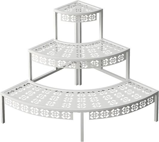 aboxoo 3 Tier Plant Stand Semi-Circular Flower Pot Organizer Rack Quarter Round Plant Display Holder Outdoor Storage Shelves Metal Corner Shelf Planter Shelving Ladder Plant Stand for Indoor