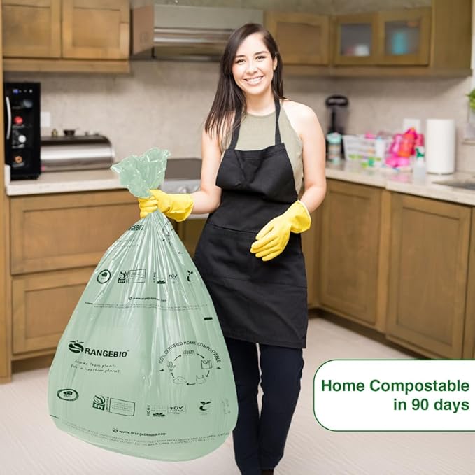 100% Certified Home Compostable Trash Bags, 55 Gallon, 60 Count, 1.5 Mils Extra Thick 38 x 58 Inches, 208 Liter, Compostable Liners, ASTM D6400 EN 13432 US BPI & OK Compost Home Certified