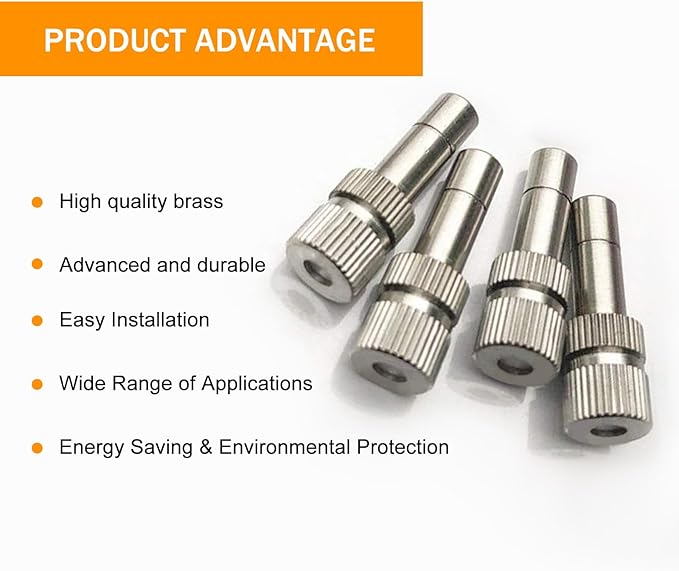 20pcs Brass Mister Nozzles, 6mm Misting Nozzles for Outdoor Cooling System, Landscaping, Air Humidification, Greenhouse Irrigation (without Filter, 0.016"/0.4mm Orifice)