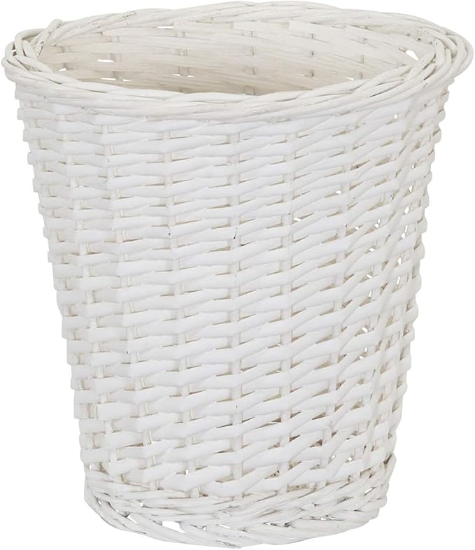 Household Essentials Wicker Waste Basket, Willow Weave Painted White, Includes Plastic Liner, Great as a Waste Basket or Decorative Planter, White
