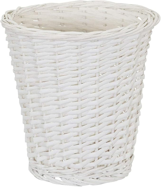 Household Essentials Wicker Waste Basket, Willow Weave Painted White, Includes Plastic Liner, Great as a Waste Basket or Decorative Planter, White