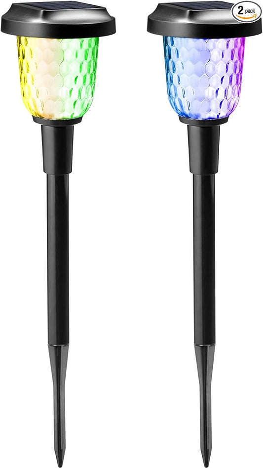 Solar Outdoor Lights - 2 Pack Color Changing Solar Pathway Lights, Waterproof, Maintains 10 Hours of Lighting for Garden, Landscape, Path, Yard, Patio, Driveway