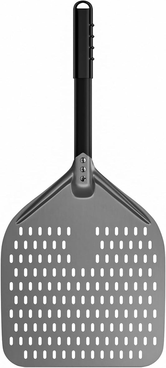 G.a HOMEFAVOR Perforated Pizza Peel, 12 x 15 Inch Rectangular Pizza Turning Peel, Professional Anodized Aluminum Turning Pizza Paddle, 26 inch overall