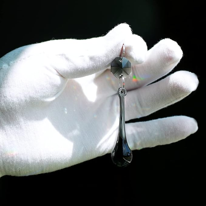 12pcs Raindrop Crystal Chandelier Prisms Parts, 53mm Hanging Crystals Beads for Chandeliers, Home Decoration (Transparent Black)