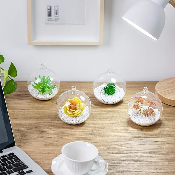 Set of 8 Air Plant Holder Hanging Glass Globe Tea Light Candle Holders Home Wedding Party Centerpieces Decor Indoor Outdoor Tealight Candleholders (8Pcs 4 inches Diameter)