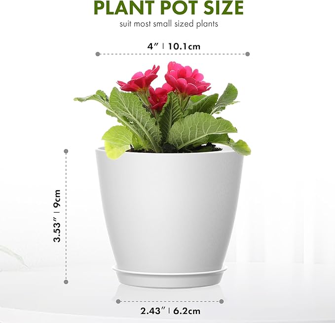 16 Pack 4 Inch Plant Pots with Drainage Holes and Saucers, Pots for Plant Indoor, Plastic Planters for Succulents and Small Plants, Colorful