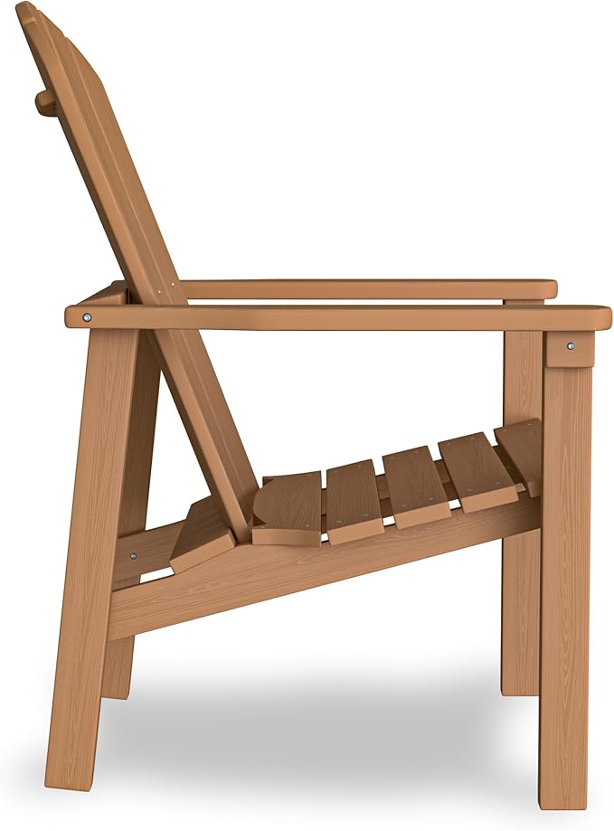 Stackable Adirondack Chair, HDPE Outdoor Patio Chair - Durable and Space Saving, Suitable for Porches, Lawns or Garden, Teak