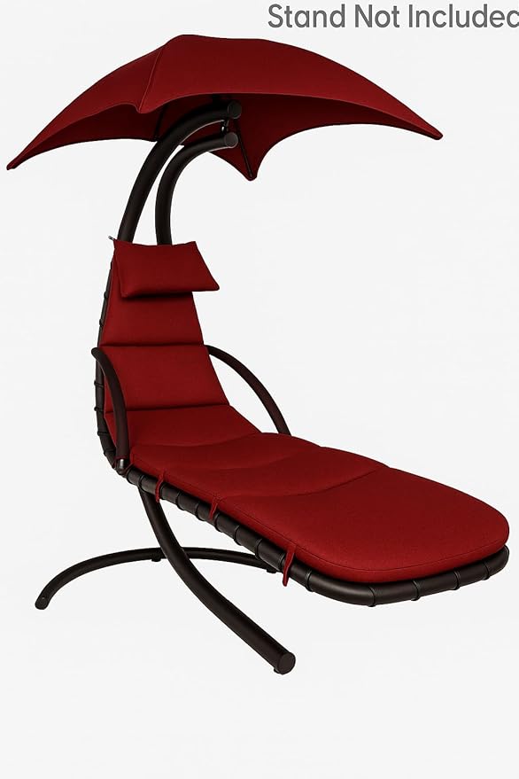 Weatherproof Replacement Cushion Pad and Umbrella for Hanging Lounge Chair Outdoor Chaise Hanging Hammock Chair - Long-Lasting, Fade-Resistant, Quick-Dry, Outdoor Lounge Replacement Set - Red