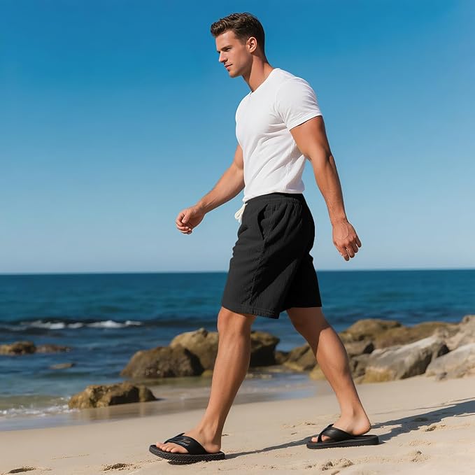 Mens Cargo Shorts Casual Drawstring Elastic Waist Corduroy Summer Beach Shorts with Pockets