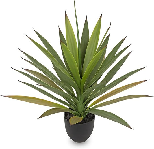 Briful Agave Plant Artificial 20.4'' Faux Agave Plant with Black Pot Outdoor Fake Tropical Plants for Home Office Room Table Garden Front Porch Decor