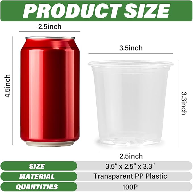 3.5" Clear Seeding Pots 100-Pack Round for Seeds Starter Pots, Seeds Germination Transparent Nursery Pots with Drainage Holes (100PCS)