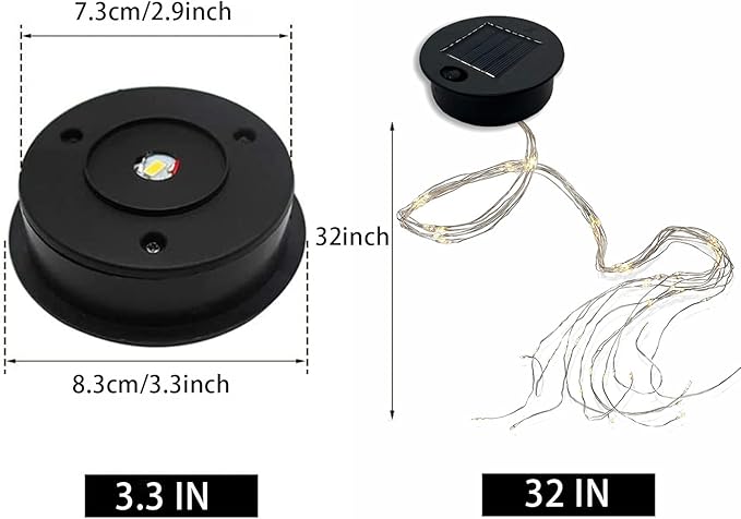 2 Pack Solar Watering Can String Lights Replacement Top - Round Solar Panel Outdoor Waterproof 32 Ft LED Copper Wire Hanging Lanterns Solar Lantern Battery Box Replacement Accessories(Warm/Cold)